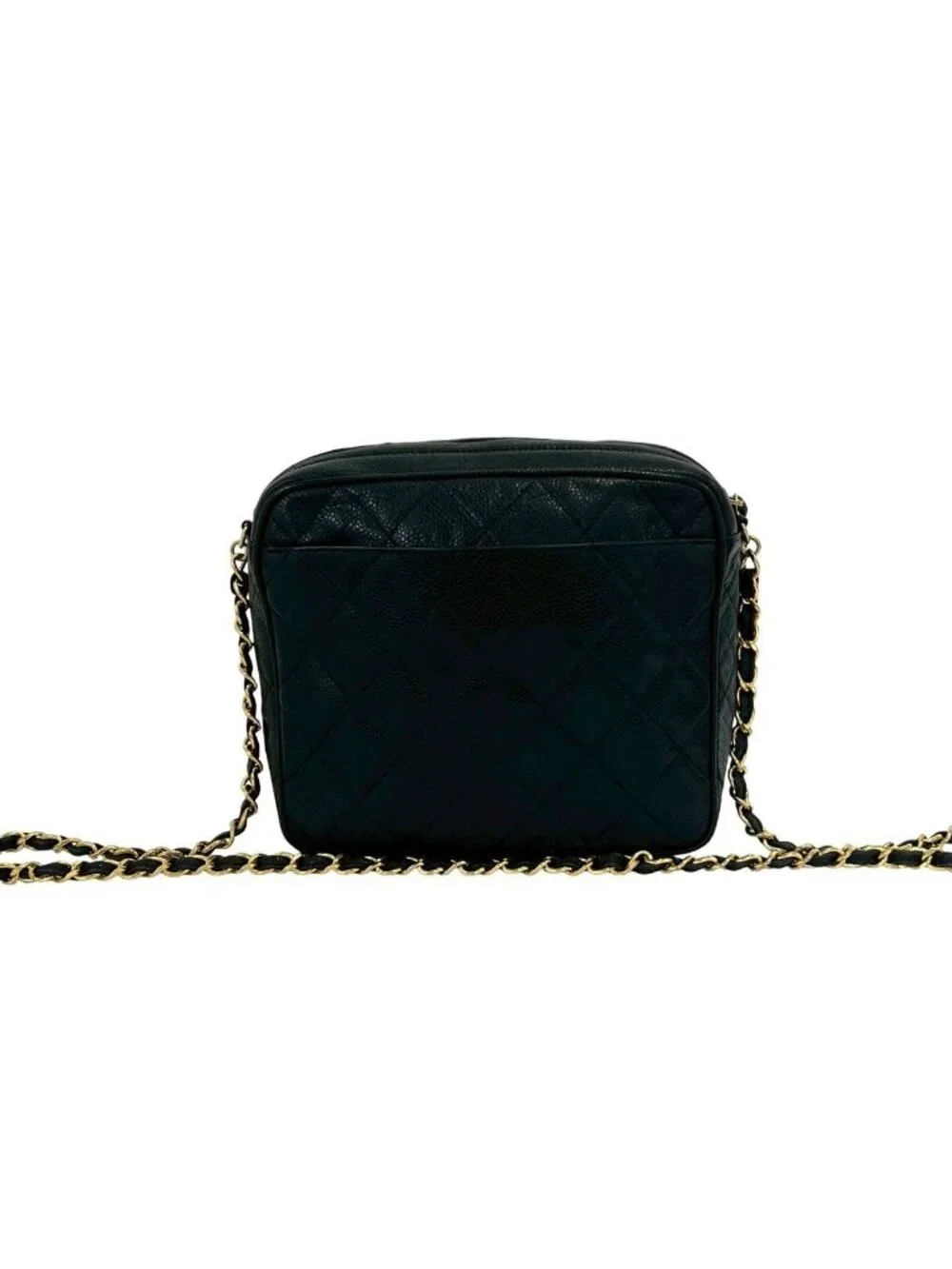 Chanel Vintage Quilted CC Logo Caviar Leather Shoulder Bag Black